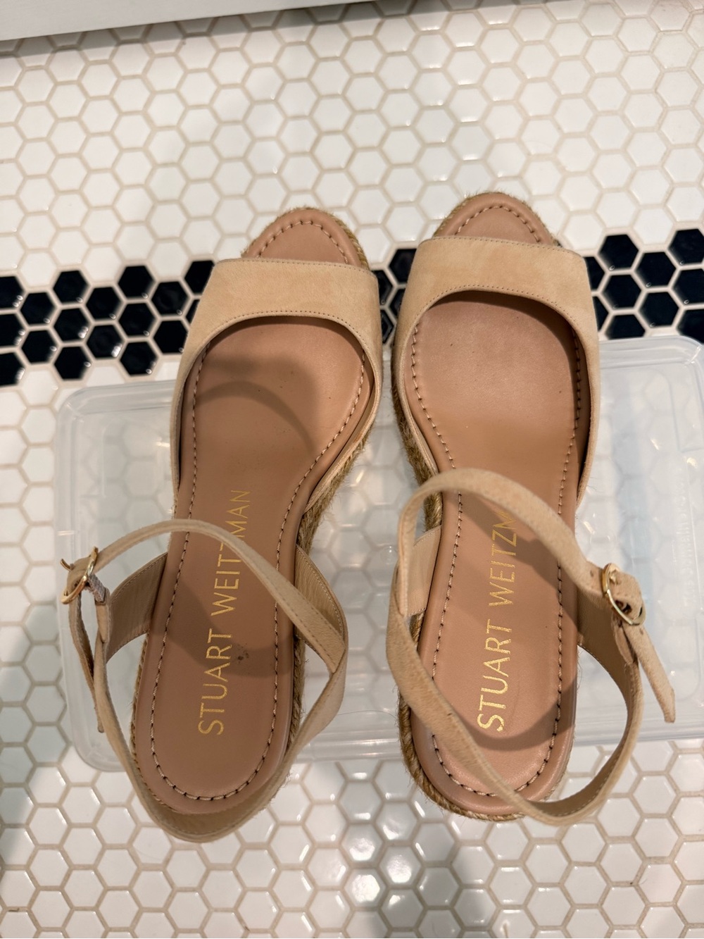 Stuart Weitzman Mirela II Nude Suede Espadrille Wedge Sandals 7.5. Like New. - Picture 11 of 11